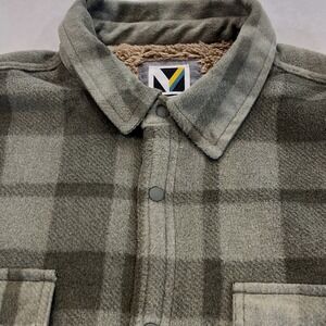 Voyager Fleece Shacket Large Green Plaid Sherpa Lined Snap Shirt Jacket Warm